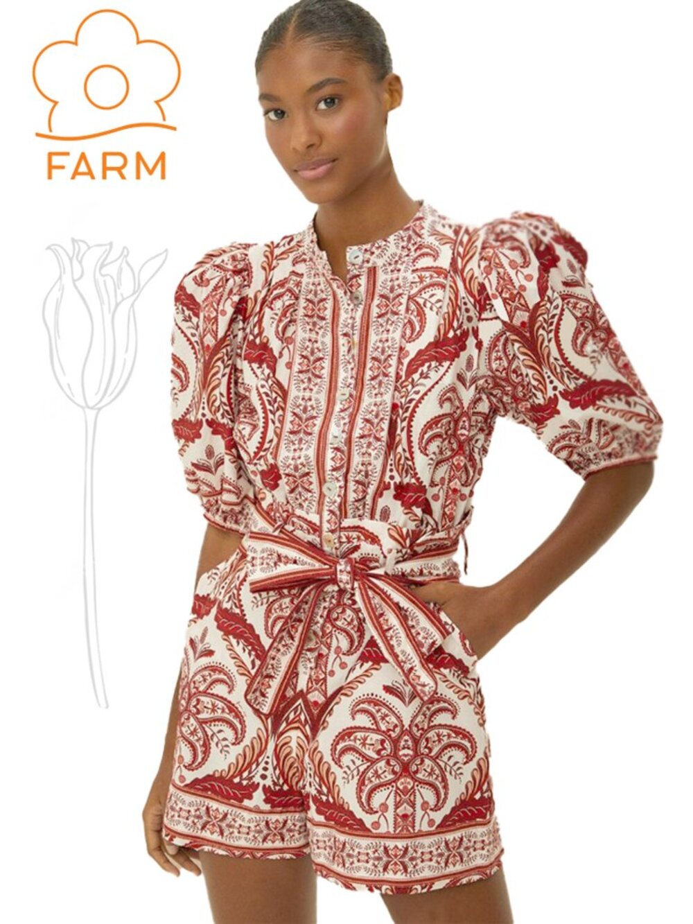 FARM RIO Off-White Tropical Cameo Organic Cotton Romper NWOT